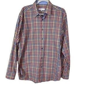 Jared Lang Collection Mens Plaid Gingham Button Up Shirt Cotton Large